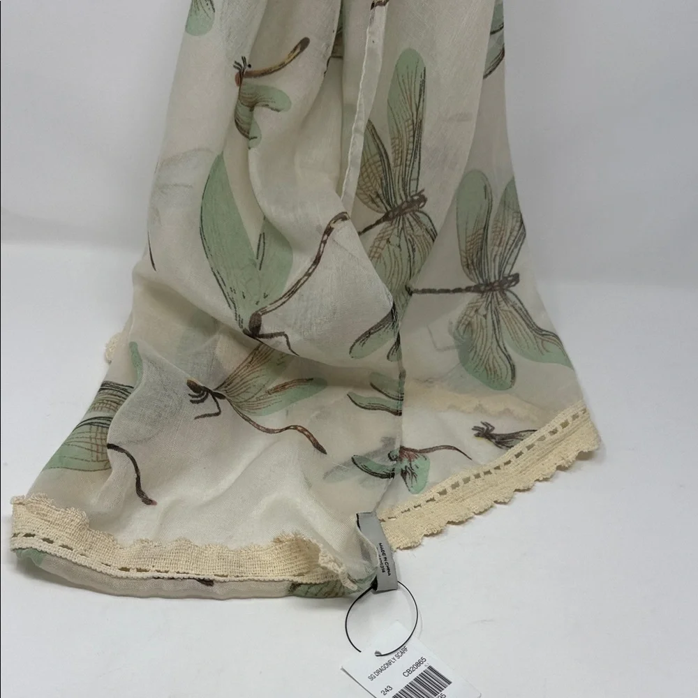 Women’s Vintage Beige Dragonfly Scarf 70x20”